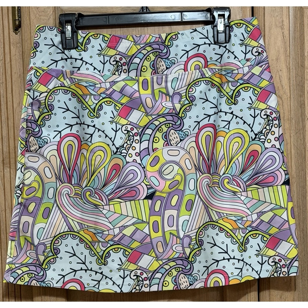 B Skinz Golf Skort Women's Large Performance Stretch Skirt 70s Psychedelic Art